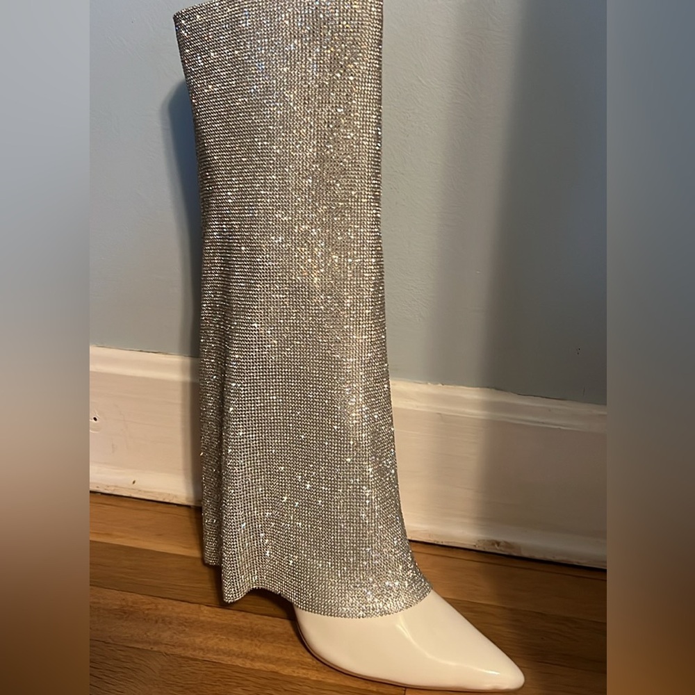 Fashion Nova White Rinestone Boots